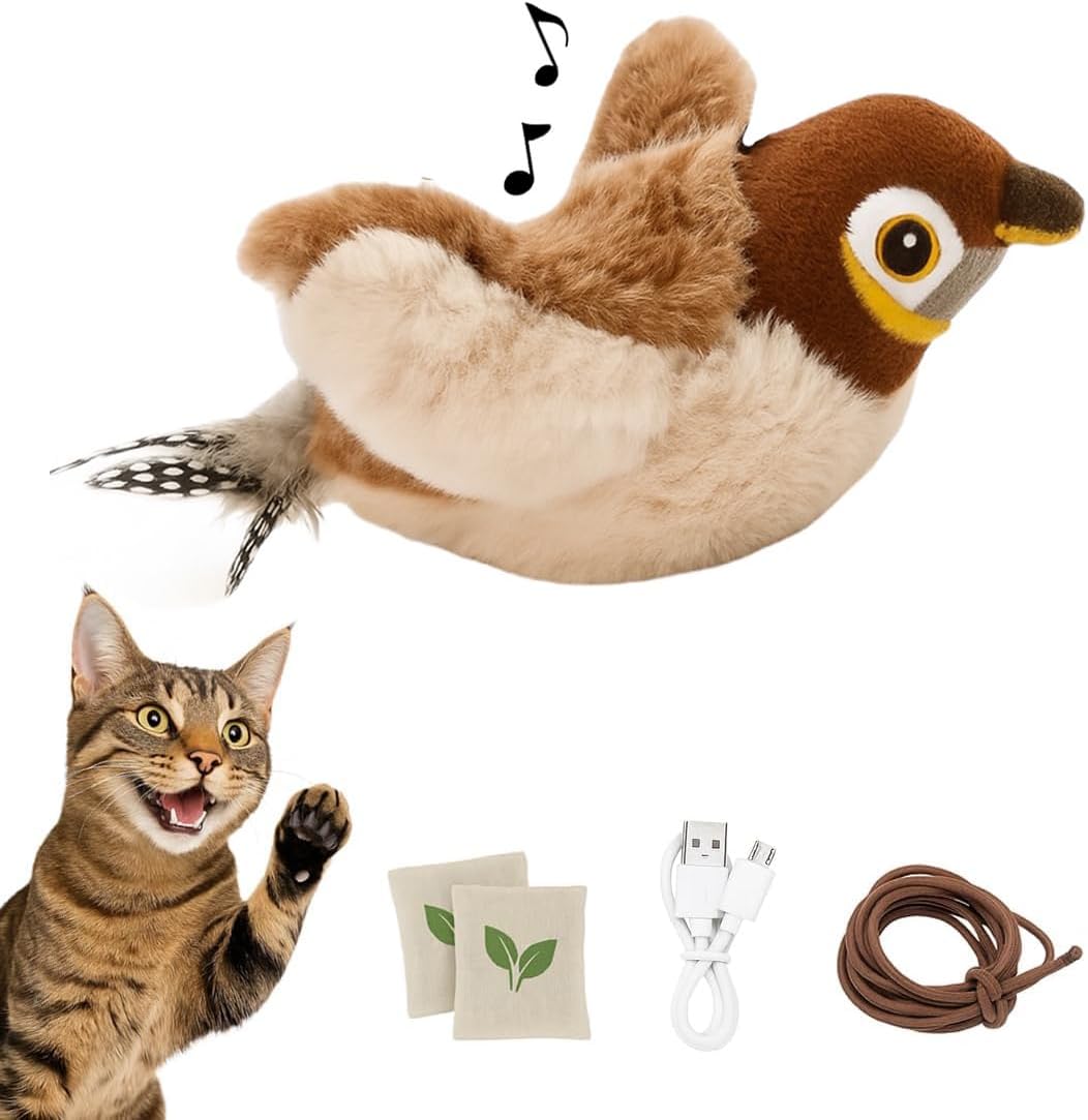 Pájaro de peluche con sonido y catnip para gatos