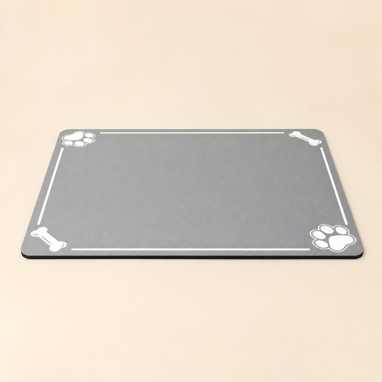 Alfombrilla gris absorbente y antideslizante para comederos de mascotas