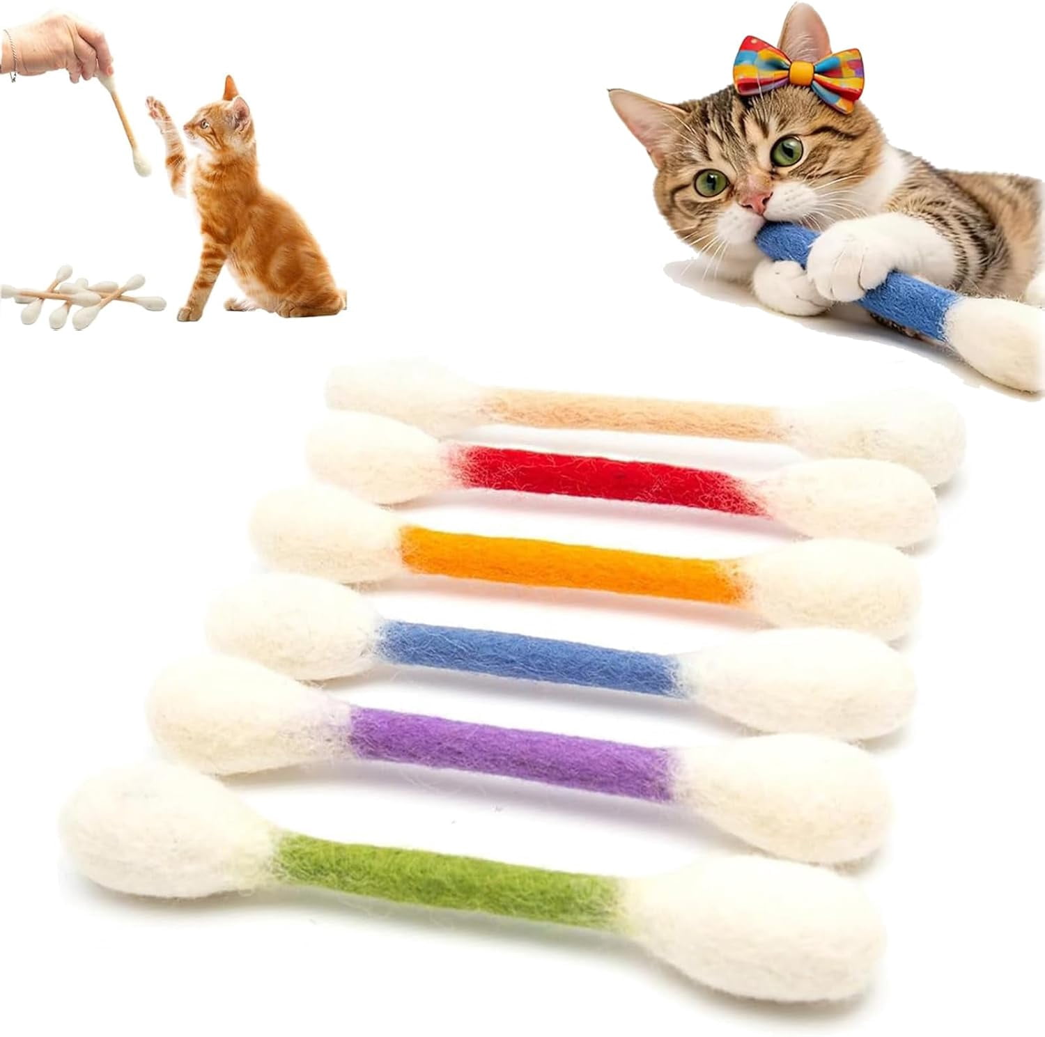 Seis palitos de fieltro de colores para morder y jugar