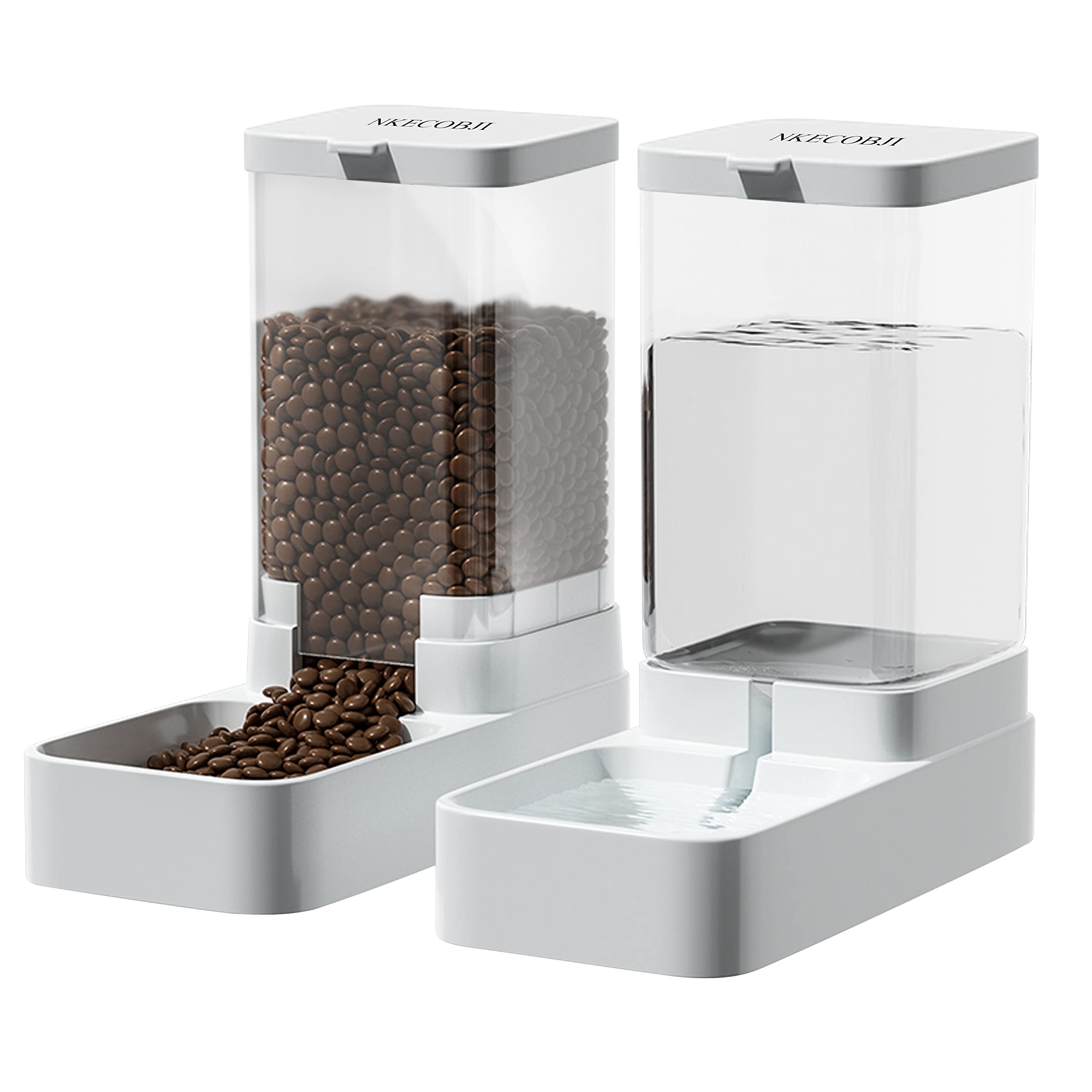 Juego blanco de dispensador de comida y agua por gravedad
