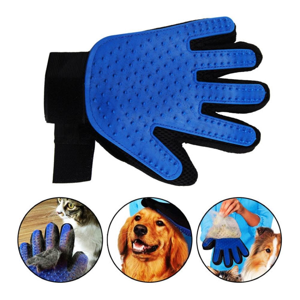 Guante azul de aseo y retirada de pelo para perros y gatos